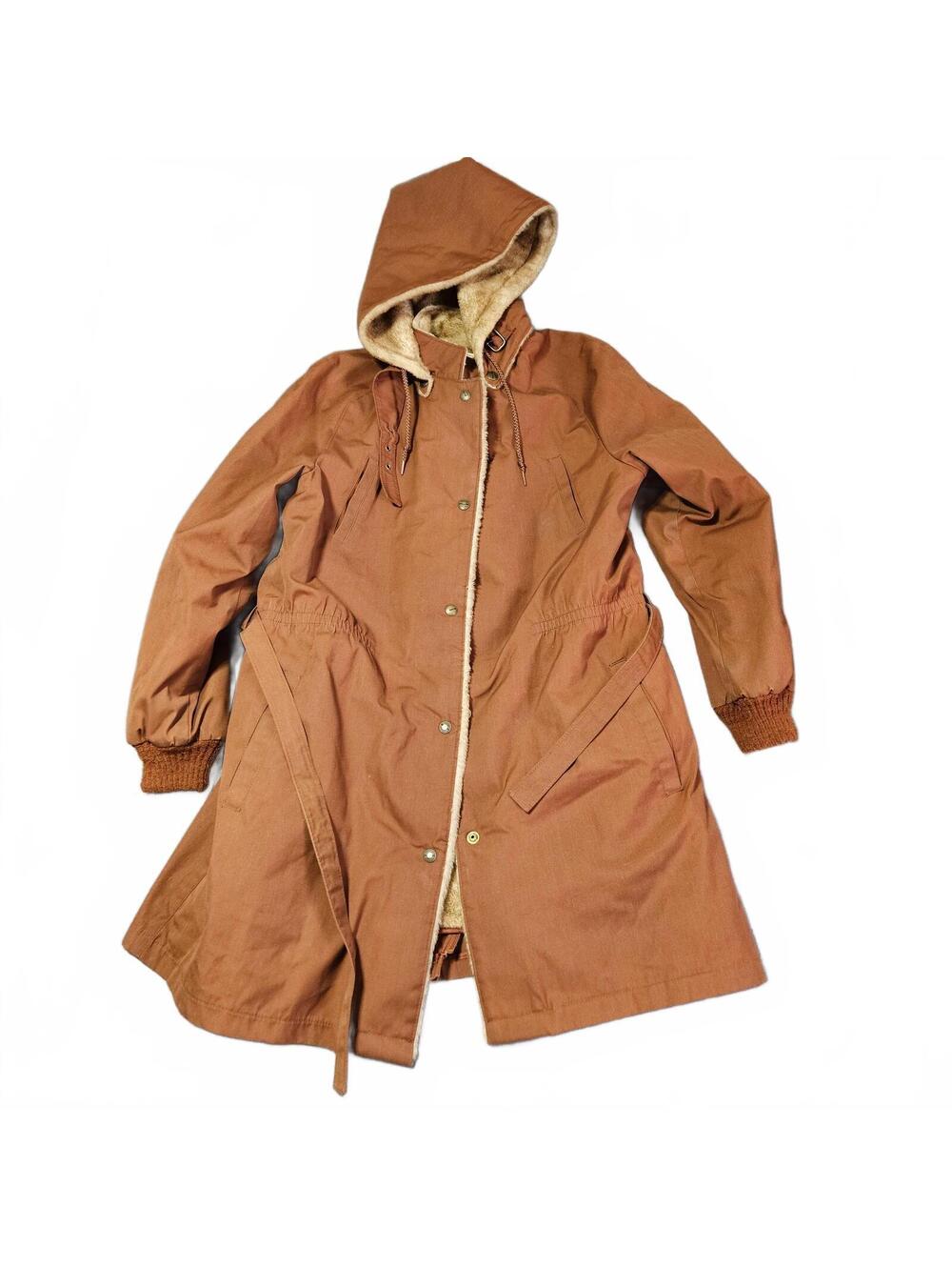 London Fog Size 13/14 Brown Hooded Fleece-Lined Trench Coat Jacket Vintage